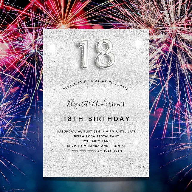 Invitación purpurina de plata de 18 años (Subido por el creador)