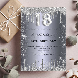 Invitación purpurina de plata de 18 años glamuroso