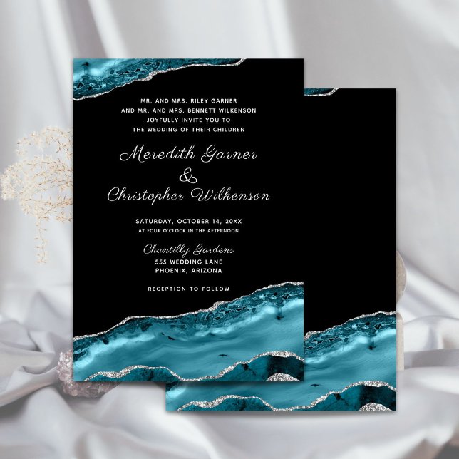 Invitación Purpurina de plata de agate verde azulado Geode Bo (Subido por el creador)
