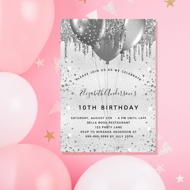 Invitación Purpurina de plata de cumpleaños despierta a chica (Subido por el creador)