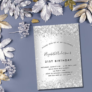 Invitación Purpurina de plata de cumpleaños elegante glamoros