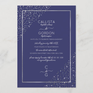 Invitación Purpurina de plata de la marina Confetti Corners