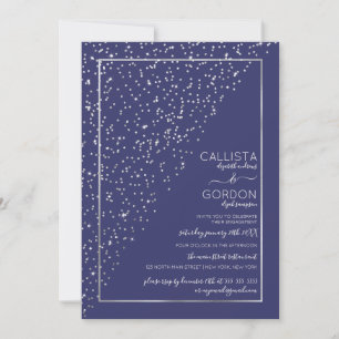 Invitación Purpurina de plata de la marina Diagonal Confetti 