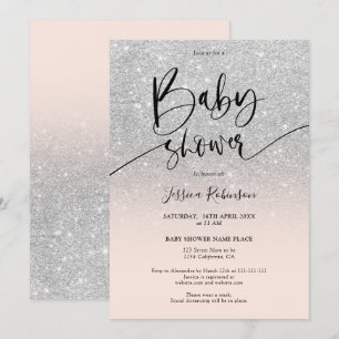 Invitación Purpurina de plata de moda Girona ducha de bebé ro