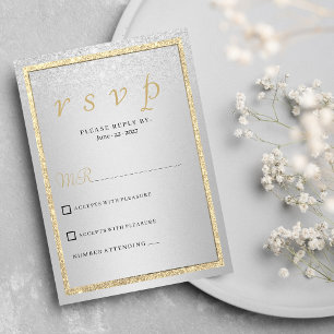 Invitación Purpurina de plata de oro elegante de lujo RSVP