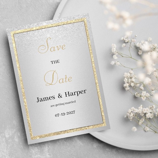 Invitación Purpurina de plata de oro elegante de lujo Save th (Luxury elegant gold silver glitter Save the Date )
