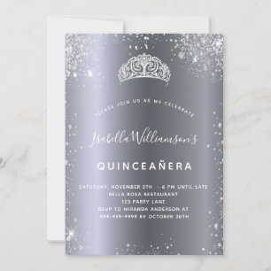 Invitación Purpurina de plata de Quinceanera