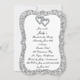 Invitación Purpurina de plata Diamante Corazones Bachelorette