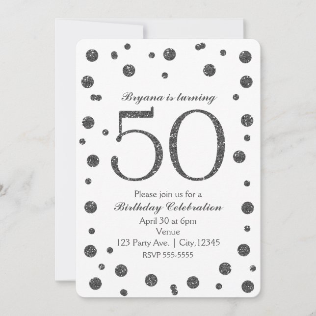 Invitación Purpurina de Plata Dots 50th 50 Birthday Party (Anverso)