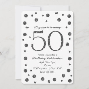 Invitación Purpurina de Plata Dots 50th 50 Birthday Party