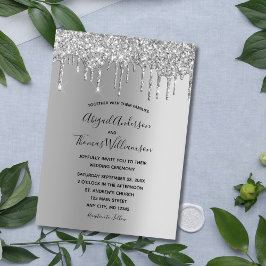 Invitación Purpurina de plata Drip Boda moderno elegante de m