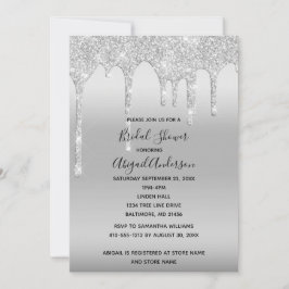 Invitación Purpurina de plata Drip Bridal Shower Glam Trendy