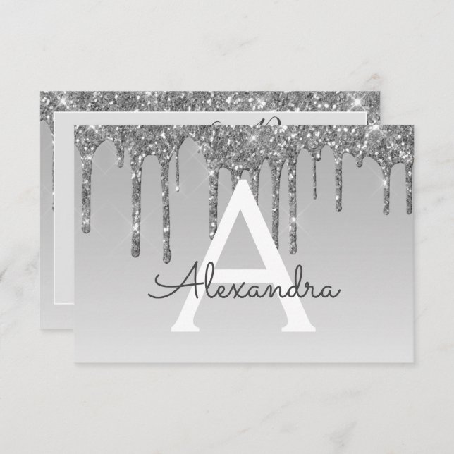 Invitación Purpurina de plata dulce 16 salva la fecha (Anverso / Reverso)