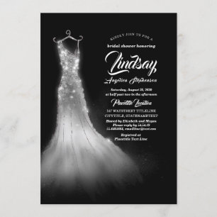 Invitación Purpurina de plata elegante vestido ducha de novia