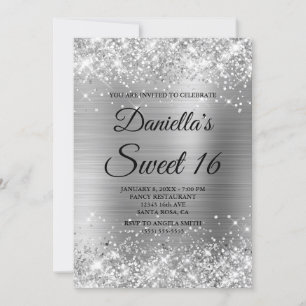 Invitación Purpurina de plata espumosa y Relieve metalizado d