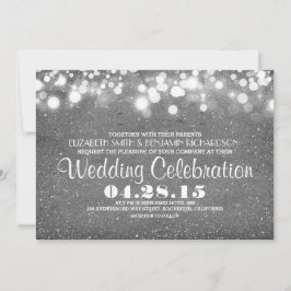 Invitación purpurina de plata falsa luces de cuerda invitacio