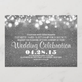Invitación purpurina de plata falsa luces de cuerda invitacio