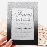 Invitación Purpurina de plata falsa moda negro elegante Sweet<br><div class="desc">Moderna moda de bonito y elegante ducha de purpurina de color falso plateado oscuro con bloque de color negro Invitación a la fiesta de 16 años dulce con y elegante marco plateado Perfecto para una princesa Dulce dieciséis.</div>