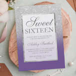 Invitación Purpurina de plata falsa moda violeta elegante dul<br><div class="desc">Moderna moda de bonito y elegante ducha de purpurina de color falso plateado oscuro con bloque de color violeta morado Invitación a la fiesta de 16 años dulce con y elegante marco plateado Perfecto para una princesa Dulce dieciséis.</div>