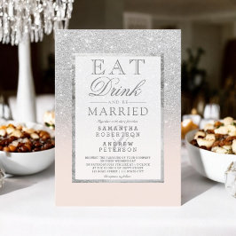 Invitación Purpurina de plata falsa rosa rosado comerse bebid