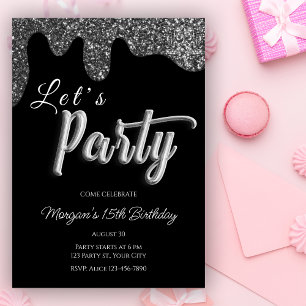 Invitación Purpurina de Plata Fiesta de Cumpleaños de Girona