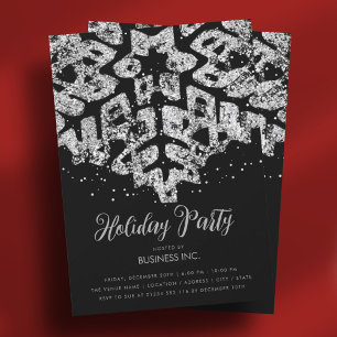 Invitación Purpurina de plata fiesta de vacaciones de copo de