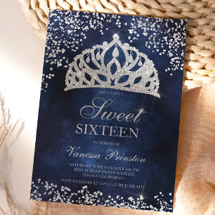 Invitación Purpurina de plata foto de la marina chispa tiara 