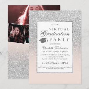 Invitación Purpurina de plata fotografía fiesta virtual de gr