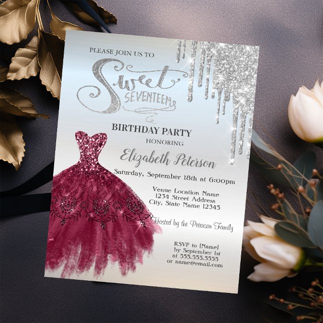 Invitación Purpurina de plata gotea, dulce de vestir de Borgo (Subido por el creador)