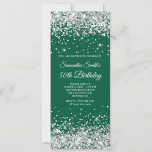 Invitación Purpurina de Plata Hunter Green 50 cumpleaños