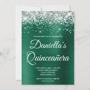 Invitación Purpurina de plata Hunter Relieve metalizado verde
