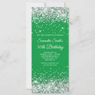 Invitación Purpurina de plata Kelly Green 50 cumpleaños