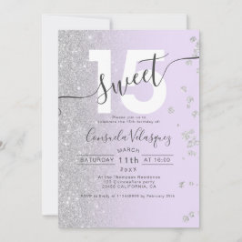 Invitación Purpurina de plata lavanda oscura Quinceanera foto