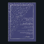 Invitación Purpurina de plata marina Diagonal Confetti Sweet<br><div class="desc">Esta elegante y única y dulce invitación para 16 cumpleaños es ideal para un evento formal y elegante. Presenta un falso purpurina de plata brillante impreso rociado diagonalmente a través de la invitación en la parte superior de un delgado borde rectangular de plata con un fondo azul marino. Es moda,...</div>