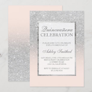 Invitación Purpurina de plata moda rosa elegante Quinceañera