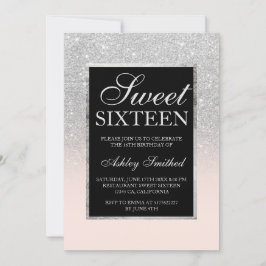Invitación purpurina de plata negra moda rosa elegante Sweet 