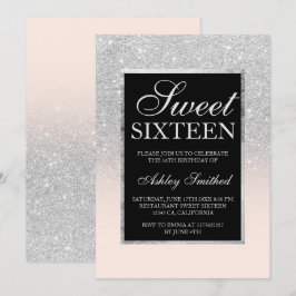 Invitación purpurina de plata negra moda rosa elegante Sweet