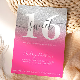 Invitación Purpurina de plata neón rosa oscuro oscuro grisáce