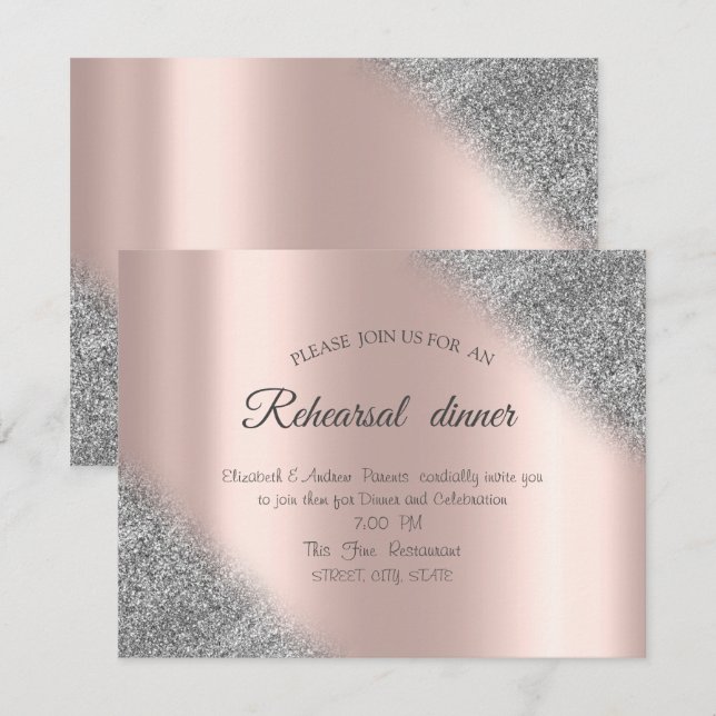 Invitación Purpurina de plata Ombre Rosa de oro Ensayo de cen (Anverso / Reverso)