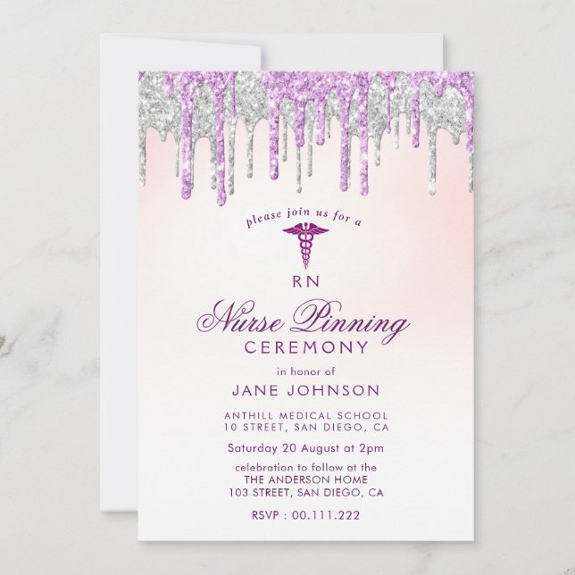 Invitación purpurina de plata púrpura Ceremonia de lactancia (Anverso)