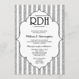 Invitación Purpurina de plata RDH graduación odontólogo higie