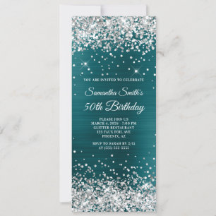 Invitación Purpurina de plata Relieve metalizado azul Verde a