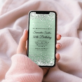 Invitación Purpurina de plata Relieve metalizado de menta pál