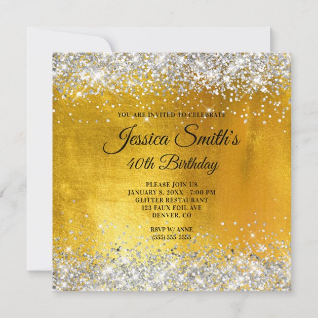 Invitación Purpurina de plata Relieve metalizado dorado amari (Anverso)