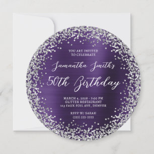 Invitación Purpurina de plata Relieve metalizado violeta oscu