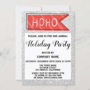 Invitación Purpurina de Plata Roja y Gris de la fiesta navide