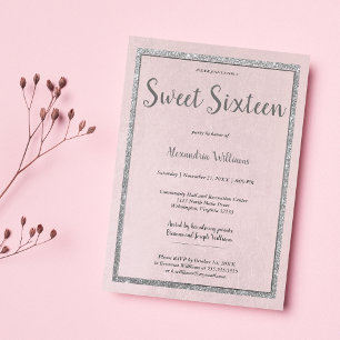 Invitación purpurina de plata rosa rosa rosa rosa Rubor Sweet