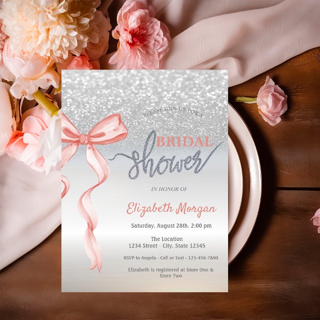 Invitación Purpurina de plata rosada Bokeh Bridal Shower (Subido por el creador)