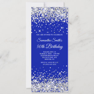 Invitación Purpurina de Plata Royal Blue 50 cumpleaños