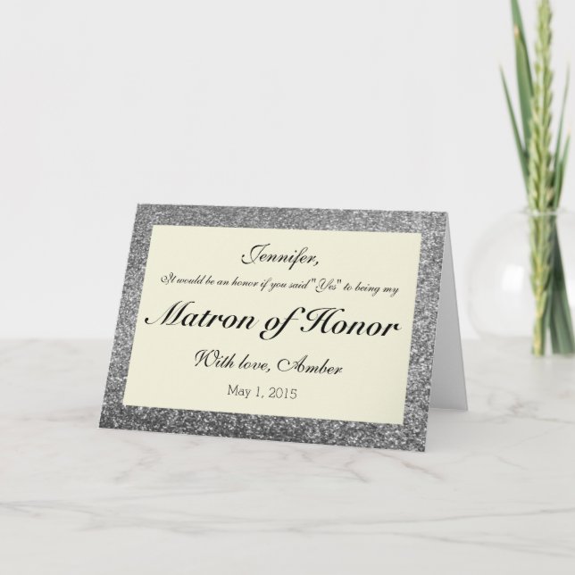 Invitación Purpurina de plata será mi carta de honor (Anverso)